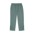 thumbnail image 5 of FUNUONY Women's Linen Cropped Pants Ankle Capris Straight Leg Trousers Fashionable Casual Buttons with Pockets Cotton and Linen Loose Trousers Cropped Trousers Striped Cotton and Linen Pants Green Xl, 5 of 9