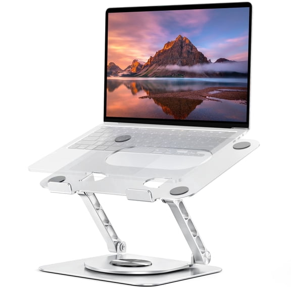 CreaDream Laptop Stand for Desk, 360 Rotating Adjustable Computer Stand, Aluminum Foldable Laptop Riser Holder Compatible with MacBook Air Pro, Dell XPS, HP Notebook (10-17.3'') -Silver