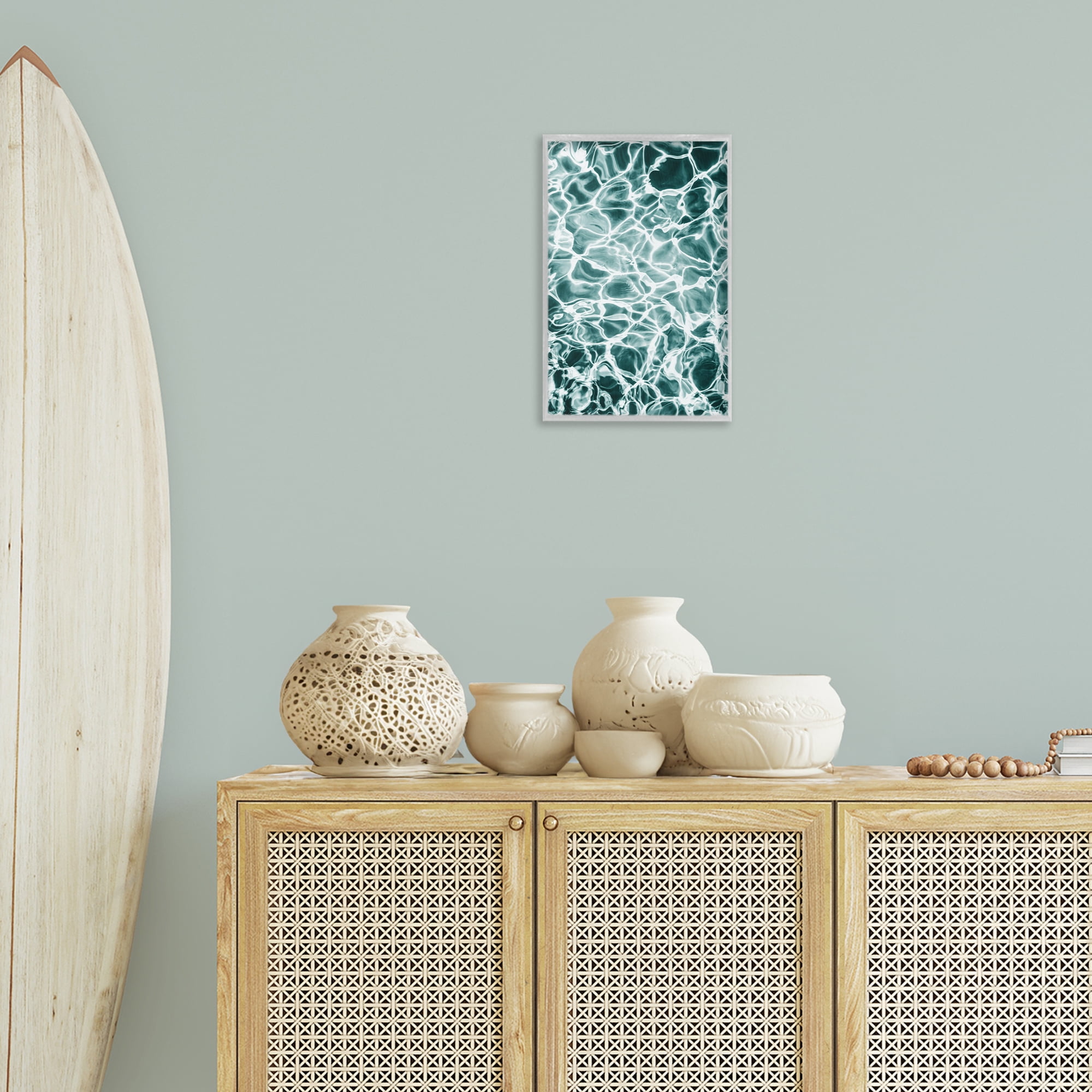 Stupell Industries Aqua Ripple Pattern Coastal Painting Gray Framed Art Print Wall Art, 12 x 18