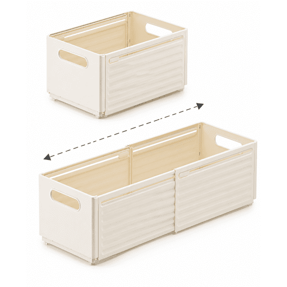 Elmory 2 Pack Plastic Foldable Storage Bins, Adjustable 11-18.6" Expandable Boxes, Drawer Organizers Separators Dividers for Bedroom Kitchen Utensils Tools Closet