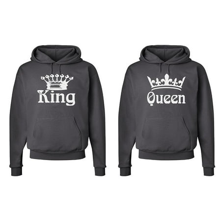 - FASCIINO Matching His & Hers Couple Hooded Sweatshirt Set - White King and Queen Crowns