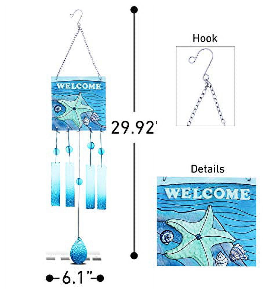CoTa Global "Seashells are Love Letters in the Sand" Hanging Sea Glass Wind Chime 29.92 Inch, Nautical Windchime Outdoor Decor for Harmonic Porch, Patio & Garden, Beach Indoor Wind Chime Window Mobile