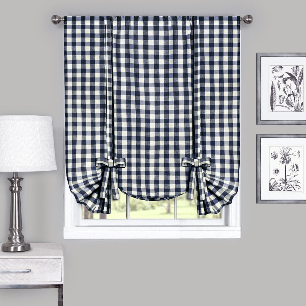 Country Chic Plaid Gingham Tie Up Shade Window Curtain Treatment
