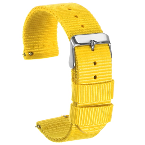Amarillo Nylon Reloj Correa 20mm Ancho Duradero Nylon Correa con Plata Hebilla, Universal Reemplazo Lienzo Reloj Correa 14