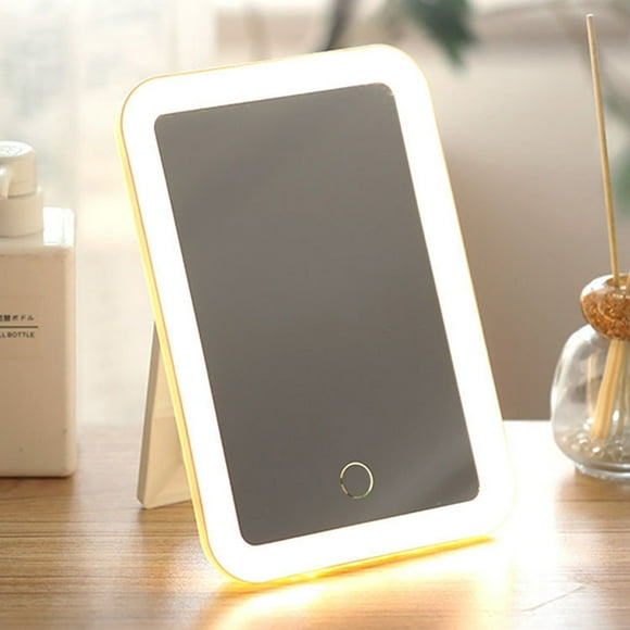 EGNMCR Portable Lighted Makeup Beauty Mirror, Compact LED Mirror,3 Color Lighting, Dimmable Touchable Screen, Tabletop LED Folding Cosmetic Mirror With Lights mirror mirror