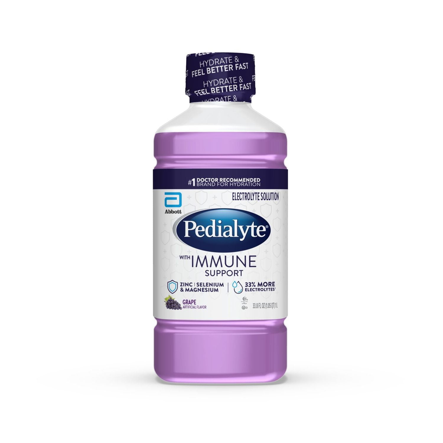(4 pack) Pedialyte with Immune Support Electrolyte Solution, Grape, 1 Liter