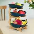 thumbnail image 5 of 3 Tier Plastic Fruit Bowl with Bamboo Wood Stand for Kitchen Counter, Porcelain Fruit Basket for Vegetable Storage, Snack Dessert Cake Tray Plate Rack for Party Wedding - Green, 5 of 5