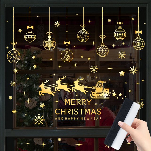 1 juego de calcomanías navideñas de invierno para ventanas 2024, calcomanías de renos navideños, decoraciones para dormitorio, decoración navideña para el hogar, la cocina y la sala de estar