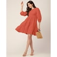 thumbnail image 4 of Moomaya Solid Flared Dress For Women Round Neck Long Sleeves Tiered Short Summer Dress, 4 of 8