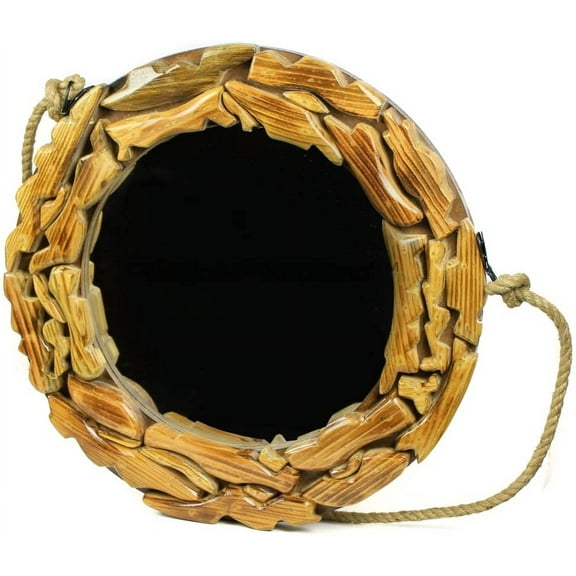 Nagina International Unconventional Boho Chic Style Torched Pine Hand Crafted Mirror with Wall Mounting Nautical Rope | Home Decor Ideas Gifts