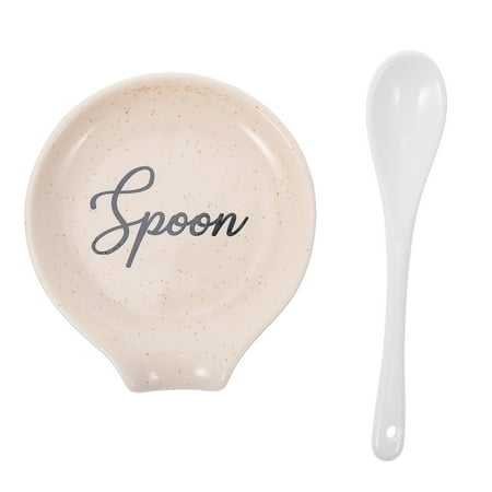 

1 Set of Spoon Ceramic Rest Kitchen Counter Spoon Holder Soup Ladle Plate