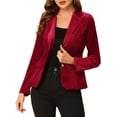 thumbnail image 5 of Unique Bargains Women's Notched Lapel Button Front Office Velvet Blazer Jacket XL Burgundy, 5 of 7