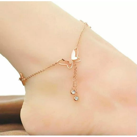 HOOUN Brand New Stainless Steel 18K Rose Gold Plated Butterfly Anklet or Bracelet