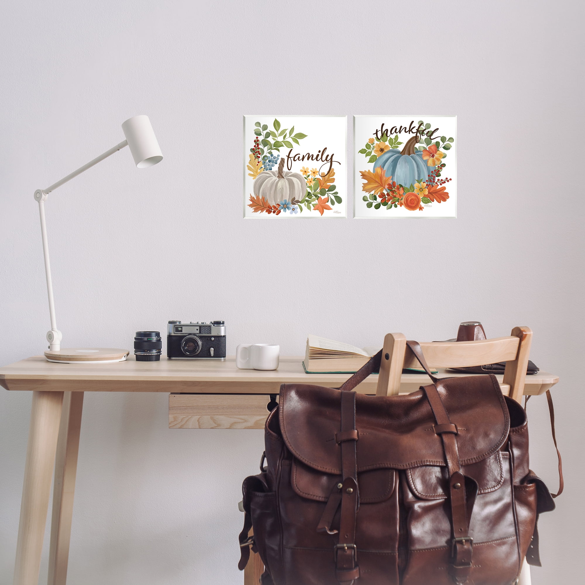 Stupell Industries Family Thankful Fall Pumkin Botanical & Floral Painting Unframed Art Prints Wall Art, 12 x 12, Set of 2