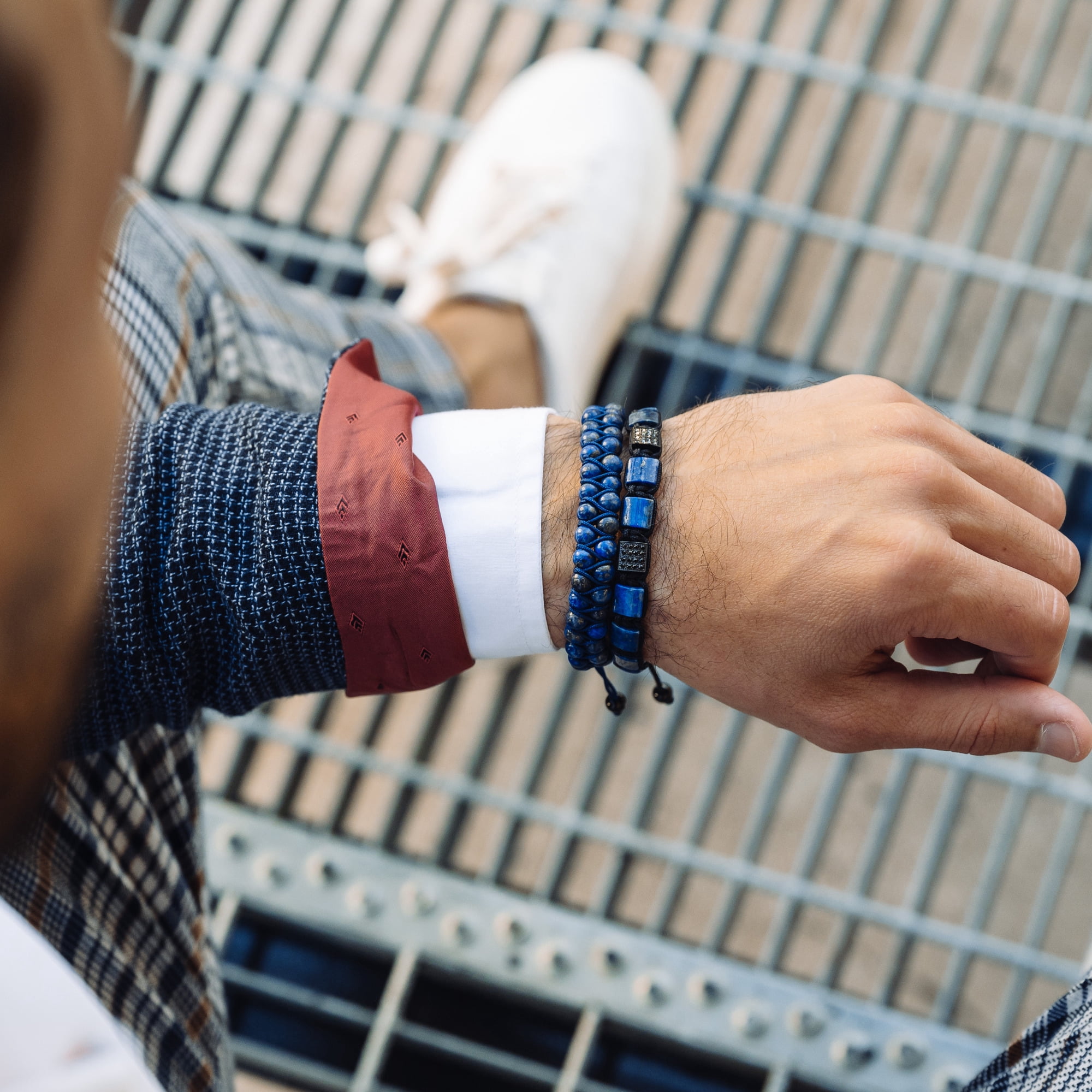 Men's LAPIS LAZULI Double Bead Bracelet | Gift for Men | One Size Fits All | 100% Natural | Gemstone Adjustable Bracelet