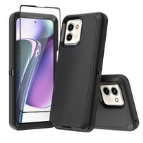 Xhy Moto G Play 2024 Case with Screen Protector Military Grade Heavy Duty Protection 3 in 1 Shockproof Armor Rugged Durable for Motorola G Play 2024 Phone - Black