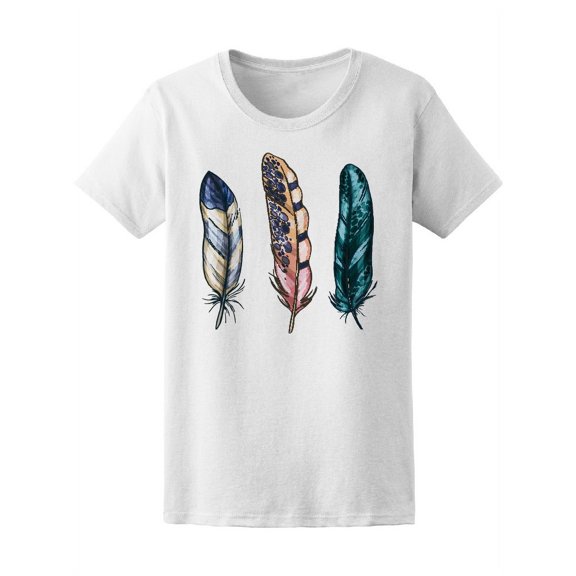 Colorful Detailed Bird Feathers T-Shirt Women -Image by Shutterstock, Female Large