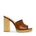 thumbnail image 3 of Steve Madden Josette Cognac Leather Block Heel Slip On Pointed Open Toe Mules (Cognac Leather, 8), 3 of 6