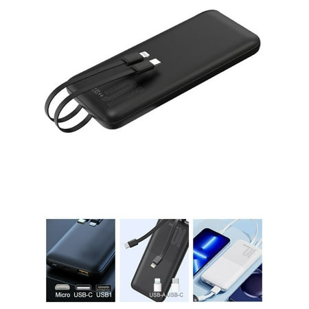 10000MAH Super fast charging power bank with its own cables- Black