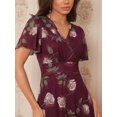 thumbnail image 4 of Womens Burgundy Floral Print V-Neck Short Sleeve Midi Dress, 4 of 7