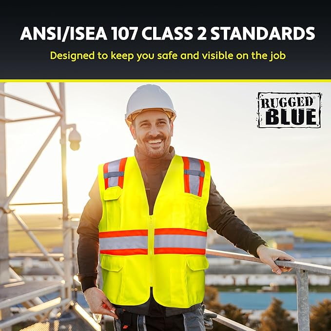 Rugged Blue Type R Class 2 Hi-Vis Two-Tone Surveyor Safety Vest, Hi-Vis Yellow, S