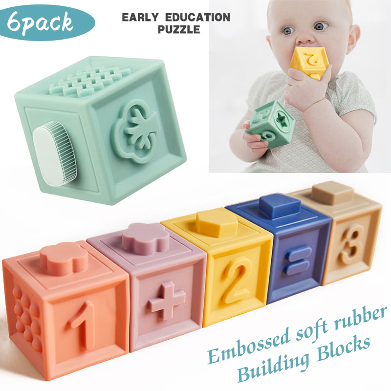 Embossed Soft Rubber Building Blocks Bath Water Squirt Toy Set for Kids Baby 