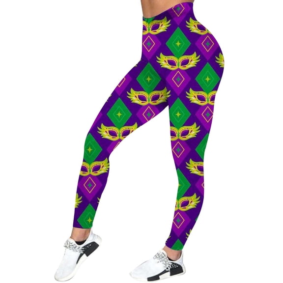 Luwomo Yoga Pants Womens High Waist Carnival Print Stretchy Workout with Pockets Leggings