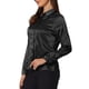 thumbnail image 4 of BLUSA DE SATÉN PARA MUJERES CHIC INSPIRADA, DE MANGA LARGA, CAMISA DE OFICINA CON BOTONES, TALLA 2XL, NEGRA, 4 of 6