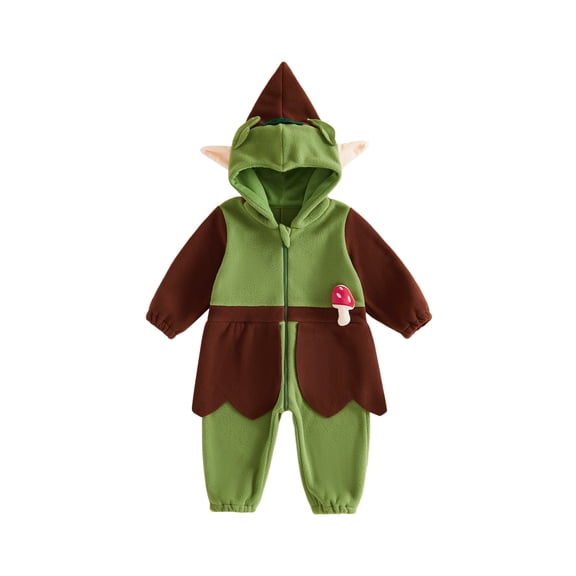 RUINIXCW Kids Christmas Elf Costume Toddler Baby Boy Girl Fairy Tale Halloween Costume Fall Winter Snowsuit Fleece Jumpsuit Long Sleeve Hooded Romper