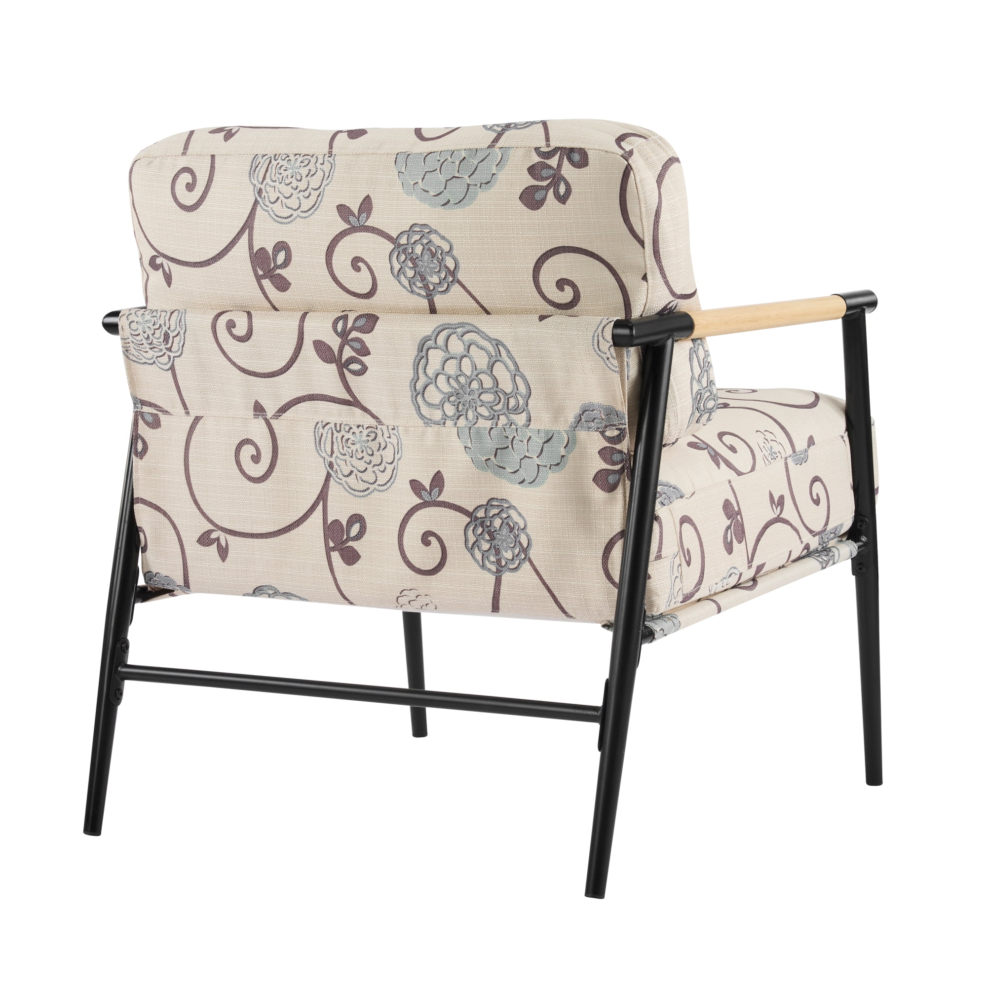 Leumius Modern Accent Chair with Plush Cushions, Minimalist Metal Frame and Wooden Armrest Design for Living Room Bedroom Office White+Multi