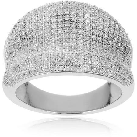 Alexandria Collection Women's Round-Cut Micro Pave CZ Sterling Silver Engagement Ring