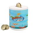 thumbnail image 1 of Marine Piggy Bank, Boy Diving and Exploring Subaquatic Happiness Seashell Summer Cartoon Character, Ceramic Coin Bank Money Box for Cash Saving, 3.6" X 3.2", Multicolor, by Ambesonne, 1 of 4