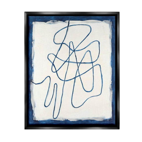 Stupell Industries Blue Line Abstraction Abstract Painting Black Floater Framed Canvas Art Print Wall Art, 17 x 21