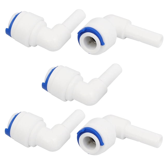 Conector rápido de filtro de agua en ángulo de tubo de 1/4" a 1/4" con inserto duro de plástico, 5 piezas