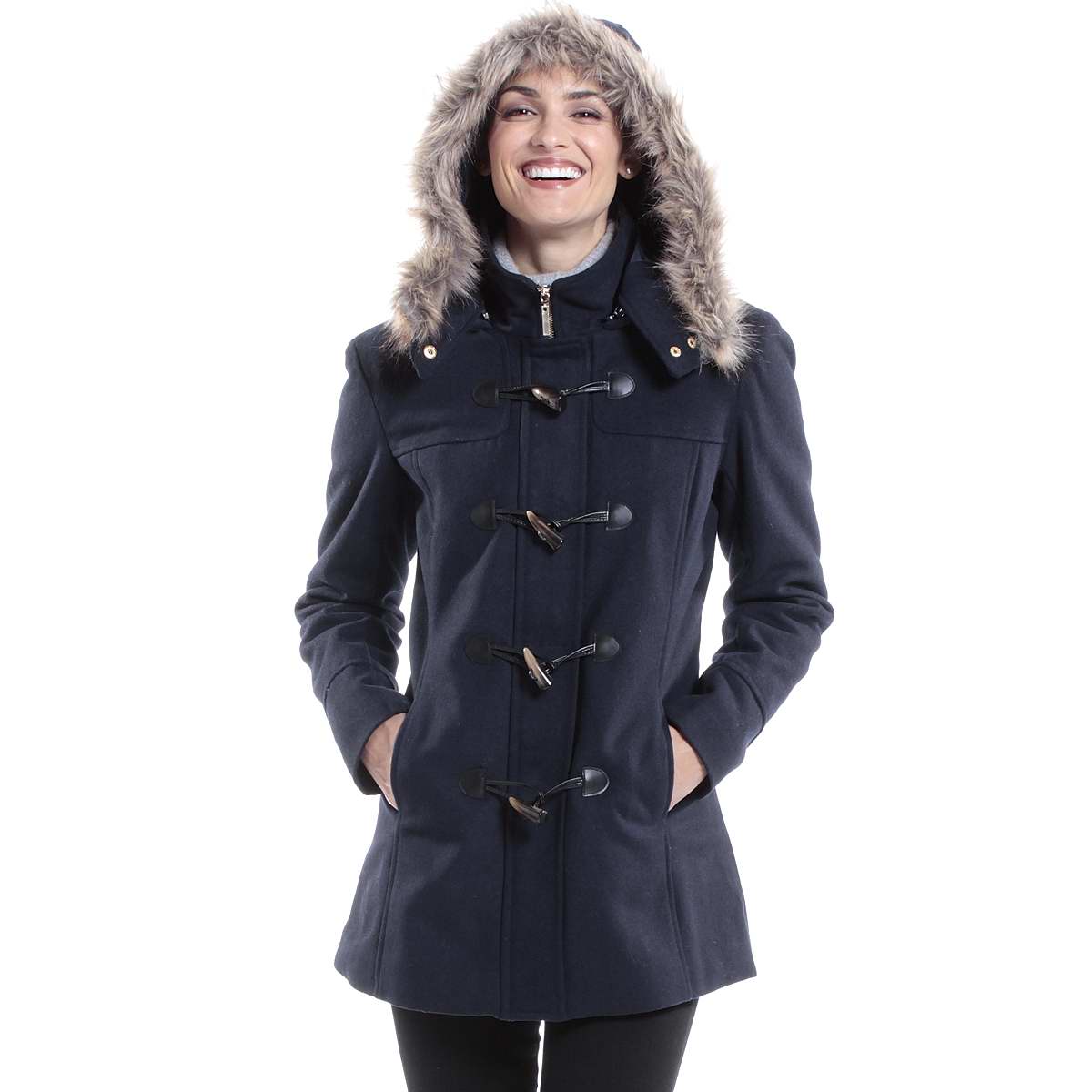 Alpine Swiss Duffy Womens Wool Coat Faux Fur Trim Hooded Parka Jacket - image 4 of 8