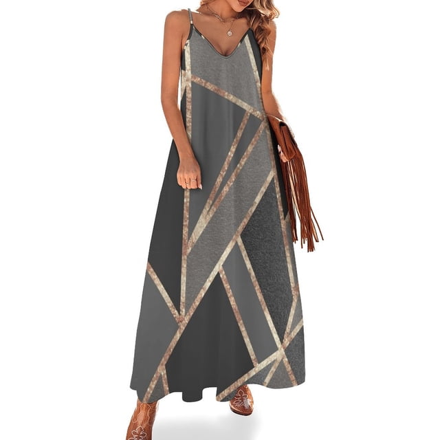 Vestido clásico plateado gris carbón oro rosa geométrico n.° 1 #geométrico #decoración #arte sin mangas Vestidos de mujer Vestido de invitada de boda