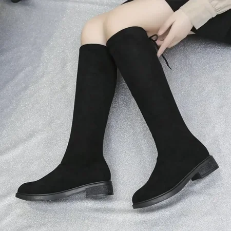 

Women‘s Knee High Boots Tie Back Non-slip Rubber Sole Long Boots Flat Ladies Boots