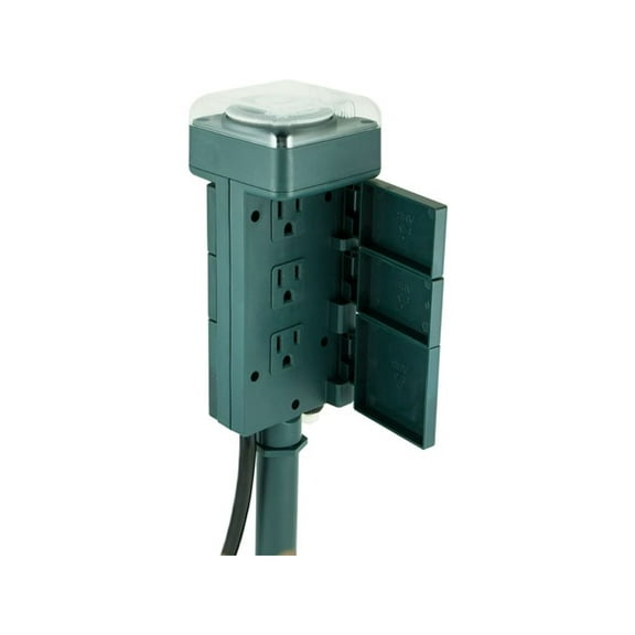 Open Box POWER GEAR 6-OUTLET YARD STAKE TIMER UP6005 - GREEN