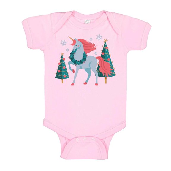 TeesAndTankYou Christmas Unicorn Baby Onesie Infant One Piece Bodysuit Newborn Light Pink