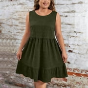 Women's Maxi Flowy Dress A Line Fashion Plus Size Casual Solid Sleeveless Round Neck Dress Beach Vacation