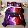 thumbnail image 2 of meiyoeat Neon Lightning Gaming Twin Quilt Set for Boys Girls, Electric Gamer Twin Coverlet Set, Purple Red, 2-Piece 1 Bedspread and 1 Pillowcase, 2 of 7