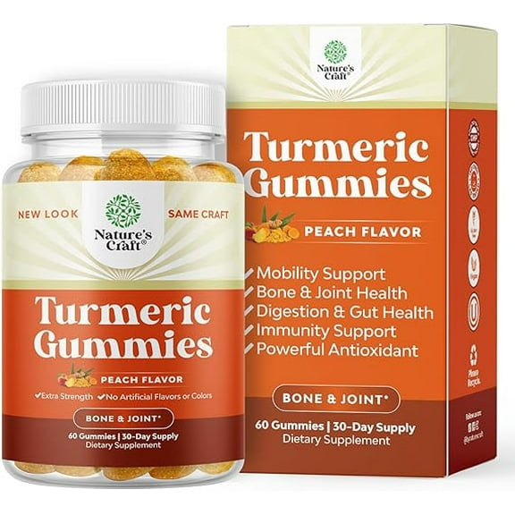 Turmeric Curcumin Immune Support Gummies - Immune Booster Turmeric Gummies for Joint Support and Advanced Skin Care - Turmeric with Black Pepper Joint Supplement Gummy Vitamins with Curcumin Powder