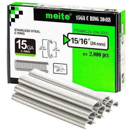 MEITE 2,000 Counts 15 Gauge 3/4" Crown Hog Ring Staples, 304 Stainless Steel