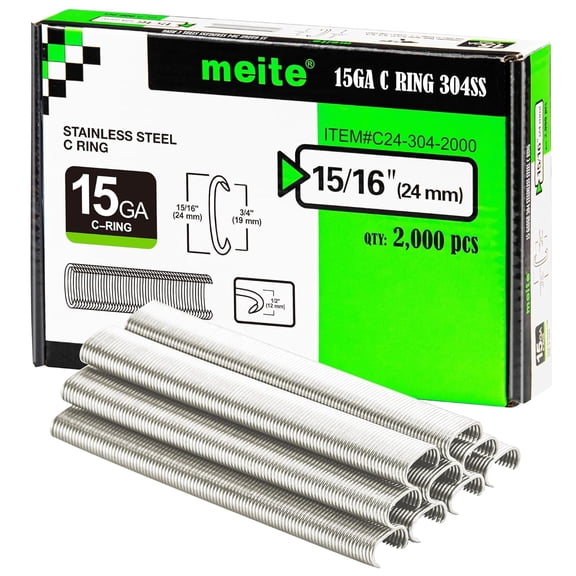MEITE 2,000 Counts 15 Gauge 3/4" Crown Hog Ring Staples, 304 Stainless Steel