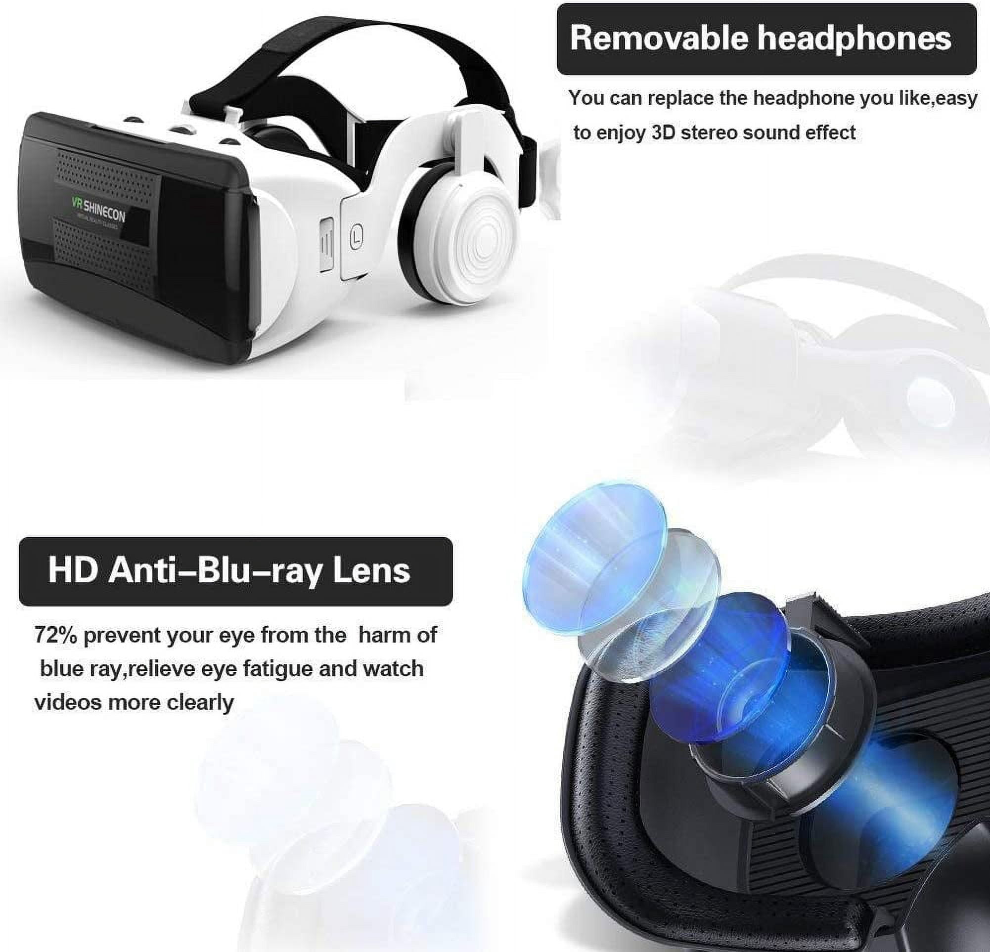 2023 VR Headset Compatible with iOS/Android 3D Virtual Reality Glasses with remote Controller Headphones Adjustable 3d Glasses
