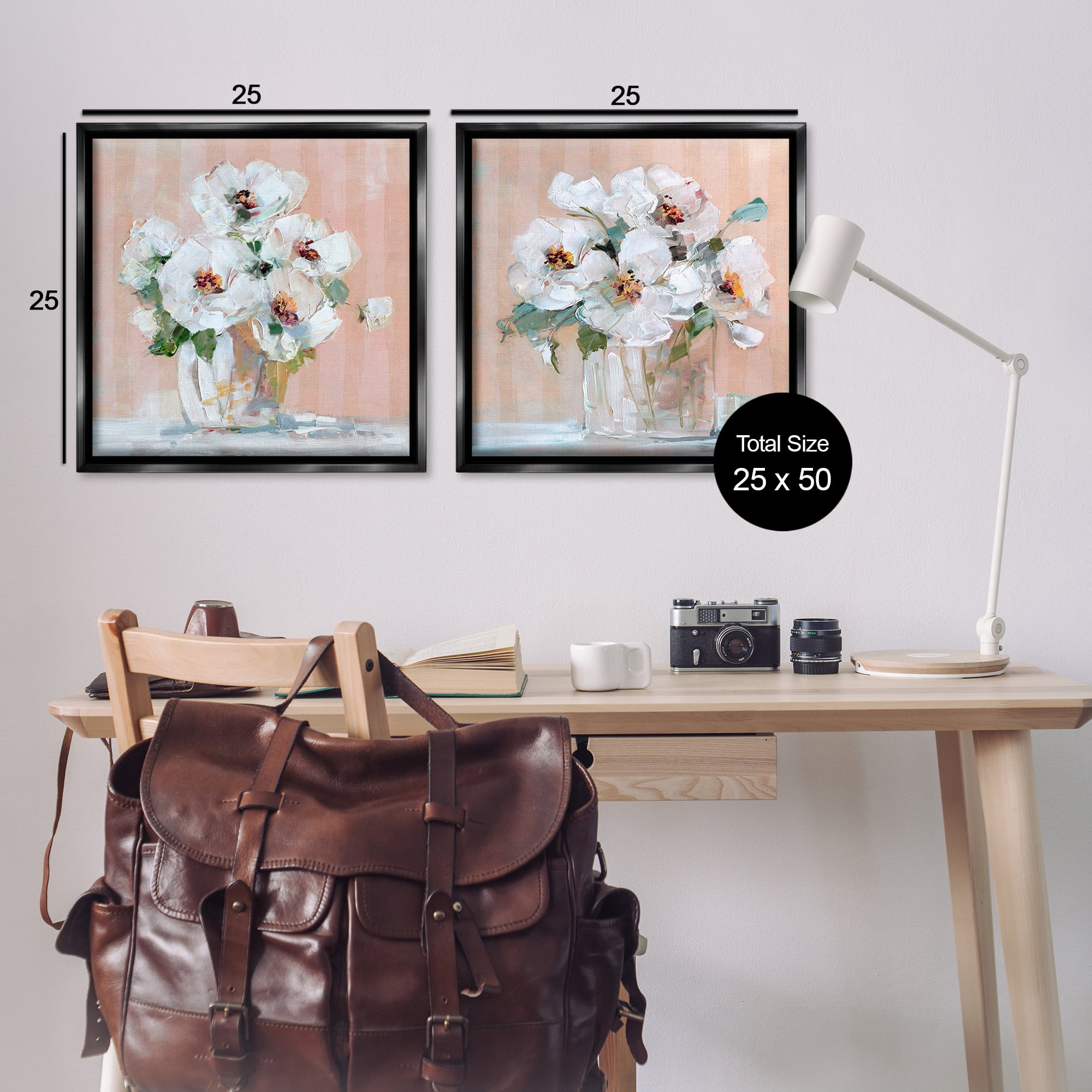 Stupell Industries Abstract Floral Vase Plants & Flowers Painting Black Floater Framed Canvas Art Print Wall Art, 25 x 25, Set of 2