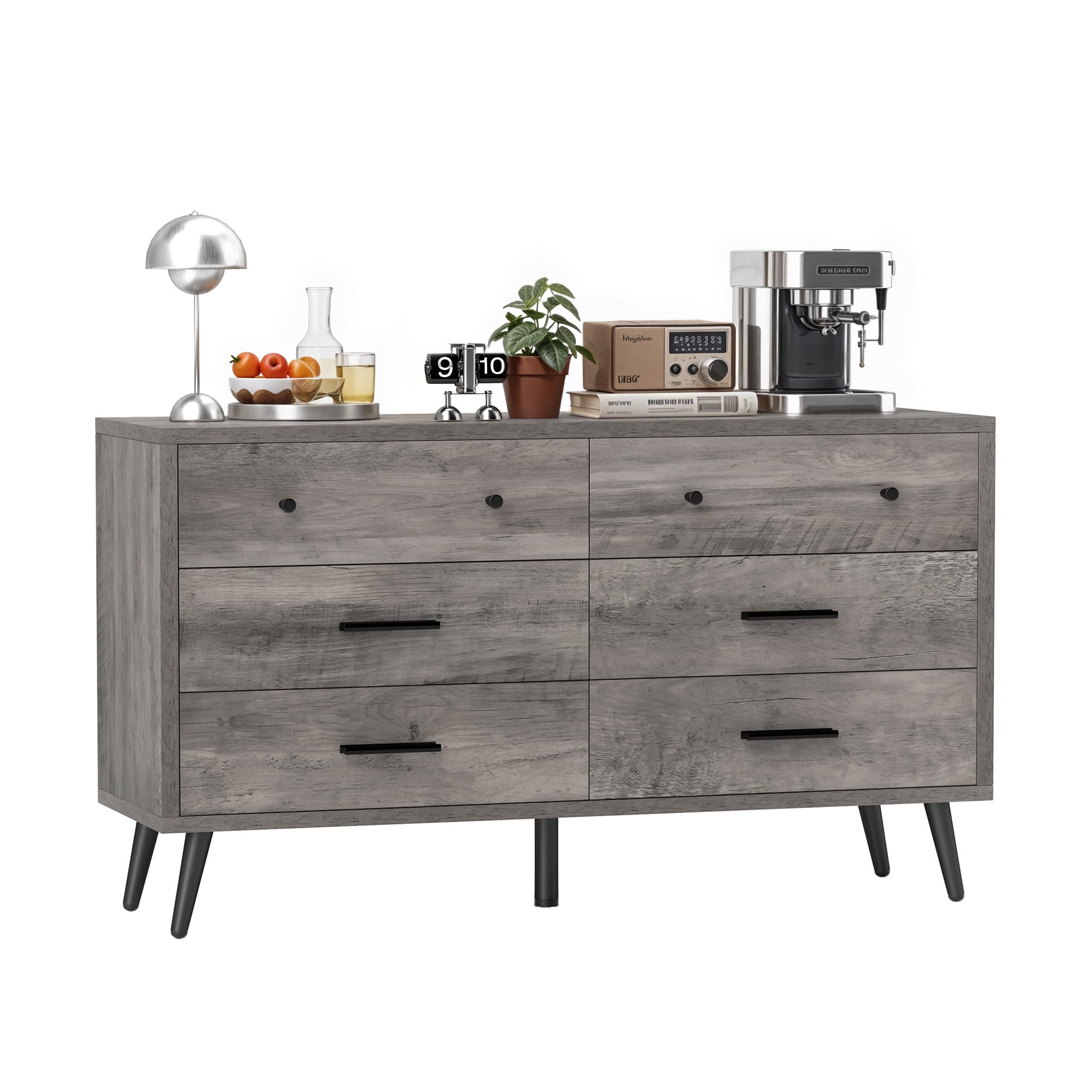 Uforic 6-Drawer Horizontal Dresser for , Wood Chest of Drawers, Gray