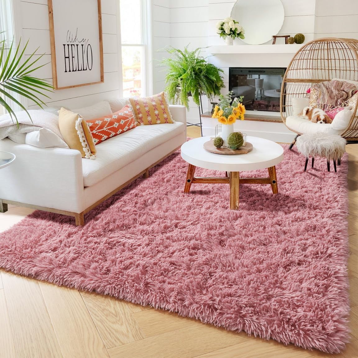 TWINNIS Shag Area Rug,8'x10'Soft Fluffy Area Rugs for Living Room Bedroom Kids Room Decor Carpet,Blush