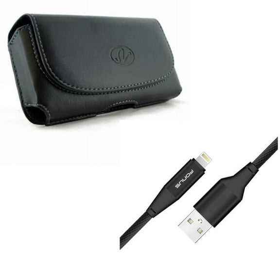 Case Belt Clip w 10ft USB Cable for iPhone 8/7/6S/6/11 Pro - Leather Holster Cover Loops Pouch, Charger Cord Power Wire Braided Long for iPhone 8/7/6S/6/11 Pro Models