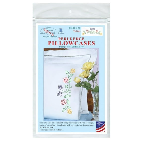 Jack Dempsey Stamped Pillowcases W/White Perle Edge 2/Pkg-Tulips